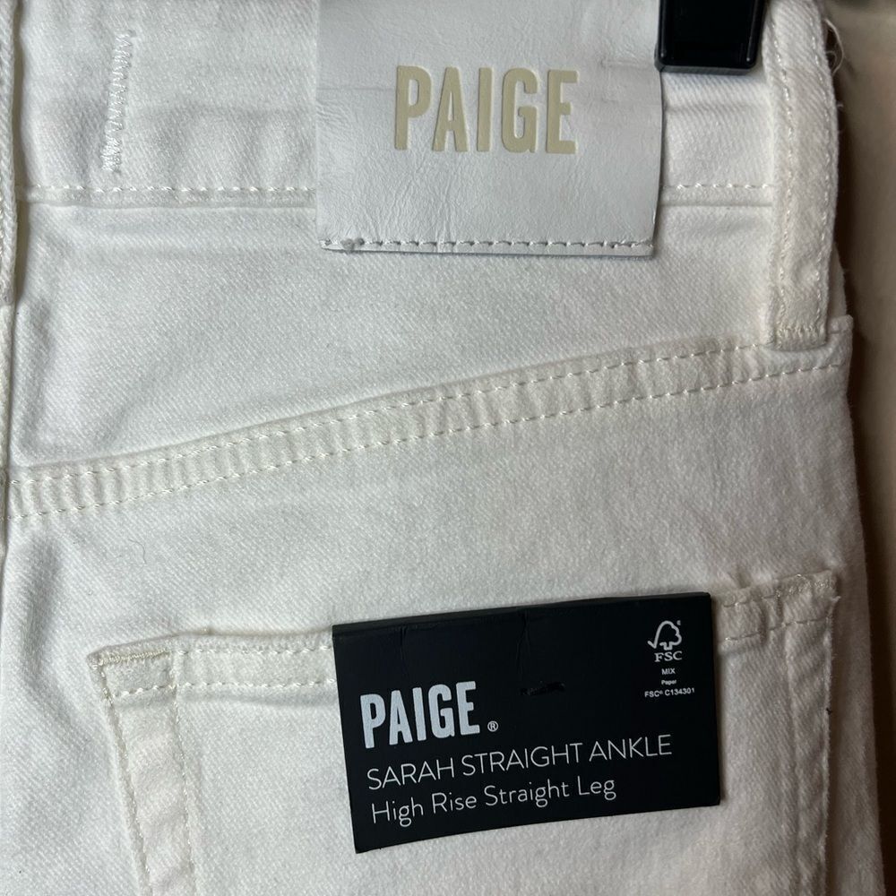 Paige Sarah Straight Ankle White Distressed Jeans - Picture 6 of 8